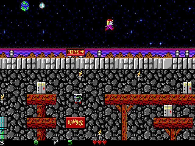 Mylo jumping on the main level, above the mine